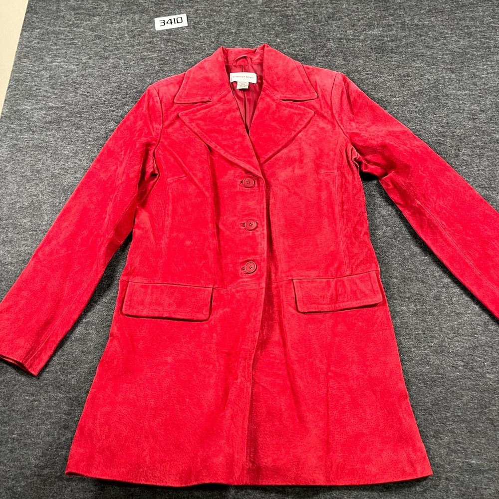 Newport News Trench Coat Womens 10 Red Leather Single Breasted Notch Lapel